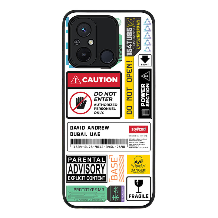 Redmi 12C 4G / Rugged Black Personalized Name Shipping Label Sticker, Phone Case - Redmi - Stylizedd.com