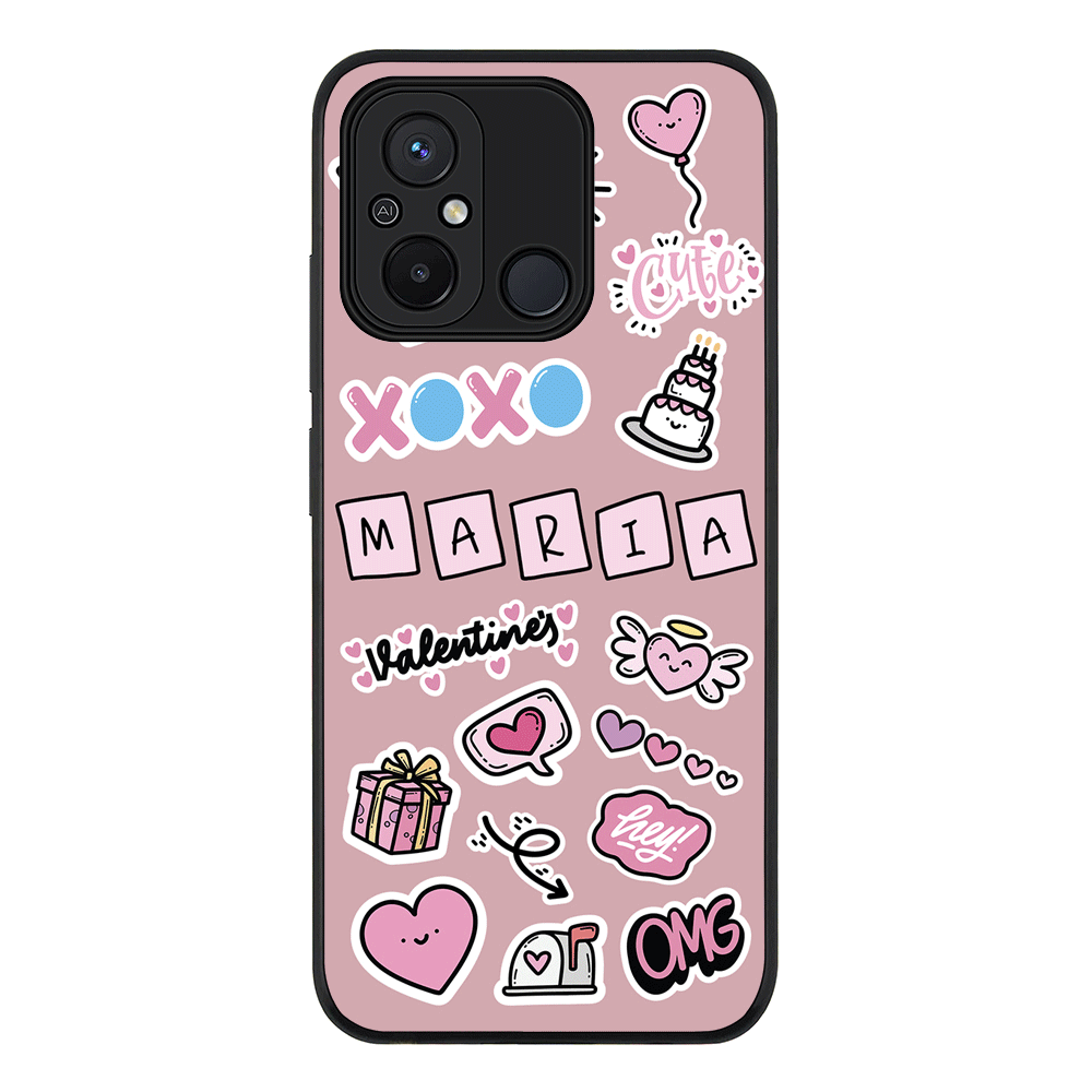 Redmi 12C 4G / Rugged Black Personalized Name Cute Love Heart Sticker, Phone Case - Redmi - Stylizedd.com