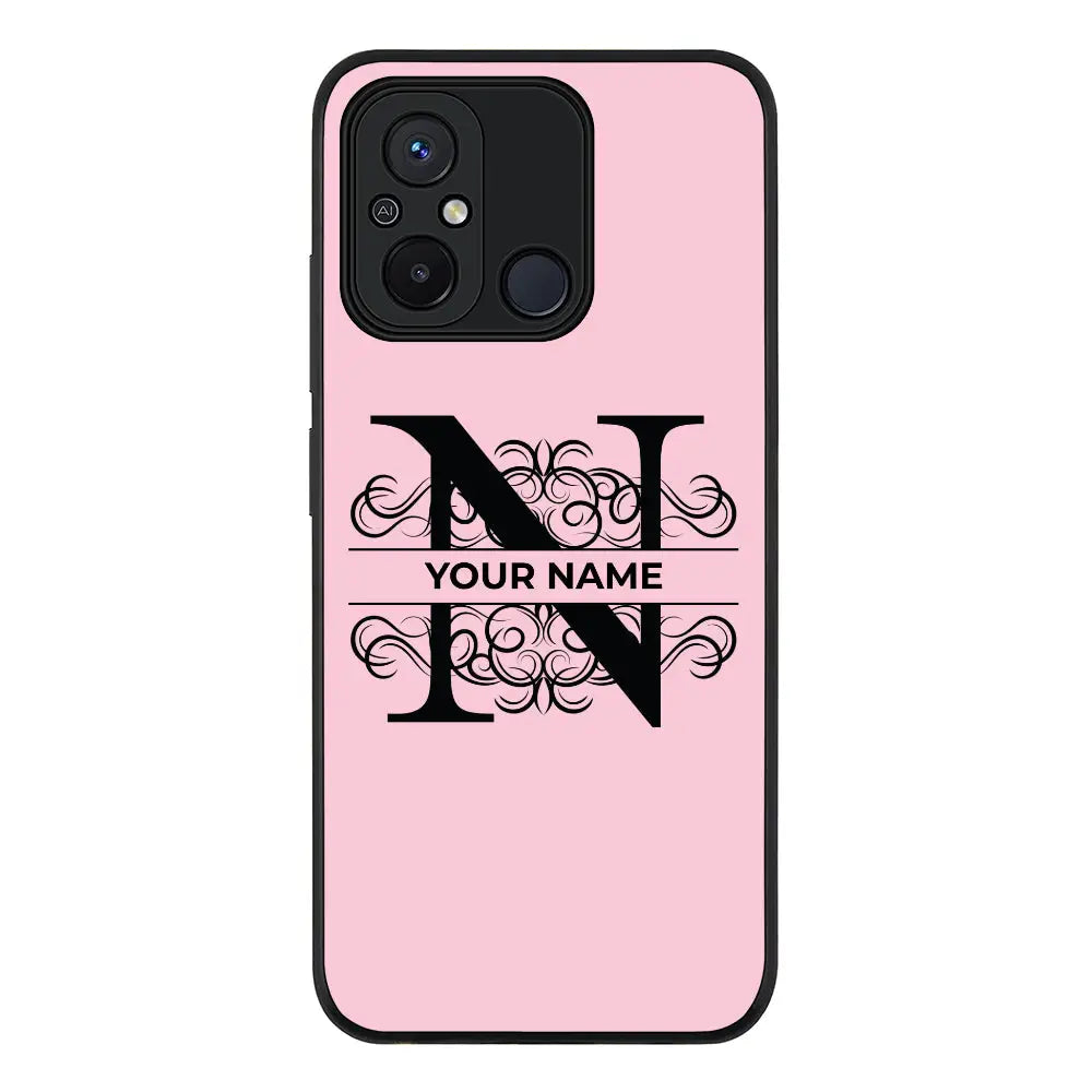Split Floral Initial Phone Case - Redmi - 12C 4G / Rugged Black - Stylizedd