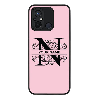 Split Floral Initial Phone Case - Redmi - 12C 4G / Rugged Black - Stylizedd