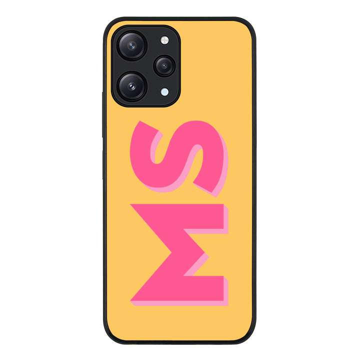 Redmi 12 4G / Rugged Black Personalized Monogram Initial 3D Shadow Text Phone Case - Redmi - Stylizedd.com