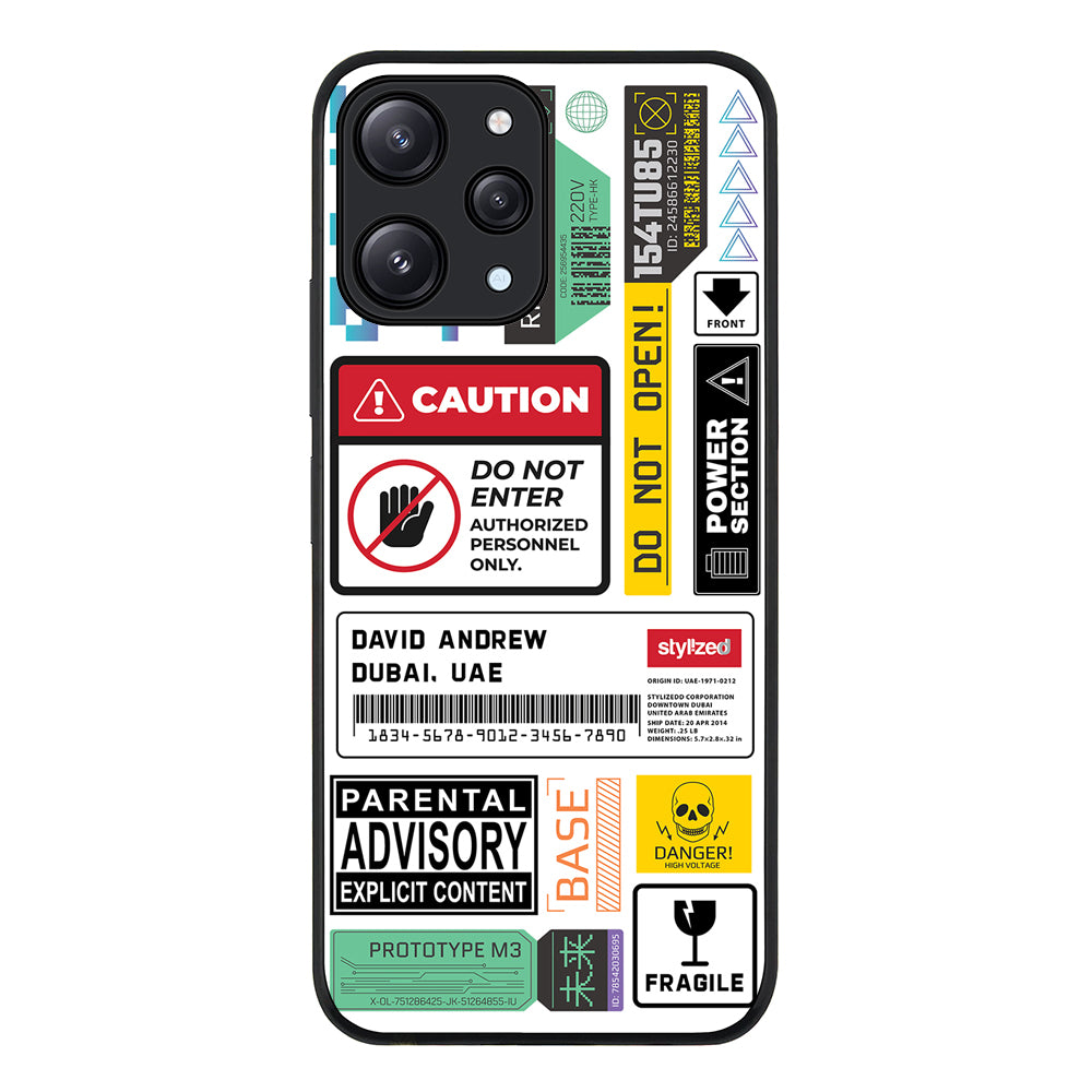 Redmi 12 4G / Rugged Black Personalized Name Shipping Label Sticker, Phone Case - Redmi - Stylizedd.com