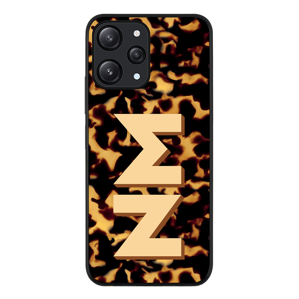 Redmi 12 4G / Rugged Black Custom Monogram 3D Text Luxury Tortoise Shell Pattern, Phone Case - Redmi - Stylizedd.com