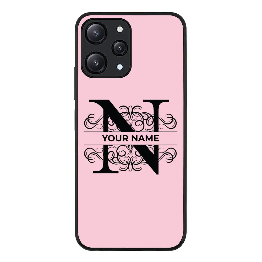Split Floral Initial Phone Case - Redmi - 12 4G / Rugged Black - Stylizedd