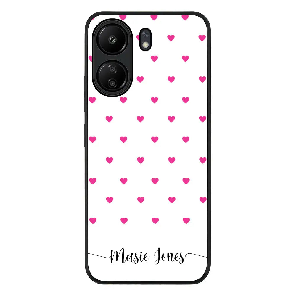 Redmi 13C 4G / Rugged Black Heart Pattern Custom Text, My Name Phone Case - Redmi - Stylizedd.com