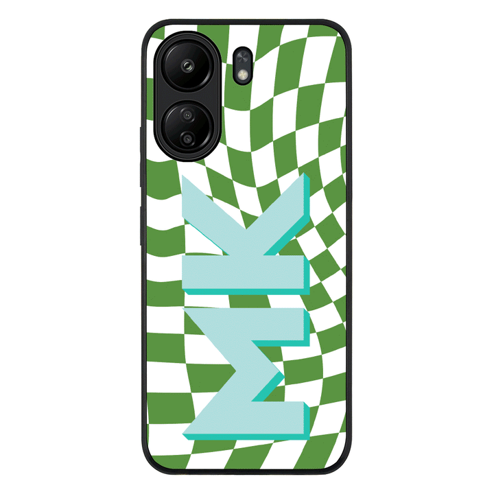 Redmi 13C 4G / Rugged Black Custom Monogram Initial Wavy Checkerboard, Phone Case - Redmi - Stylizedd.com
