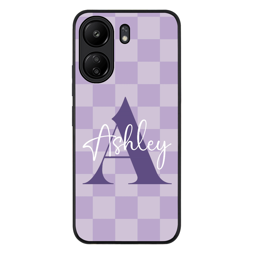 Redmi 13C 4G / Rugged Black Personalized Name Initial Monogram Checkerboard, Phone Case - Redmi - Stylizedd.com