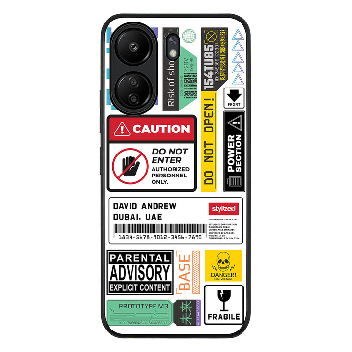 Redmi 13C 4G / Rugged Black Personalized Name Shipping Label Sticker, Phone Case - Redmi - Stylizedd.com