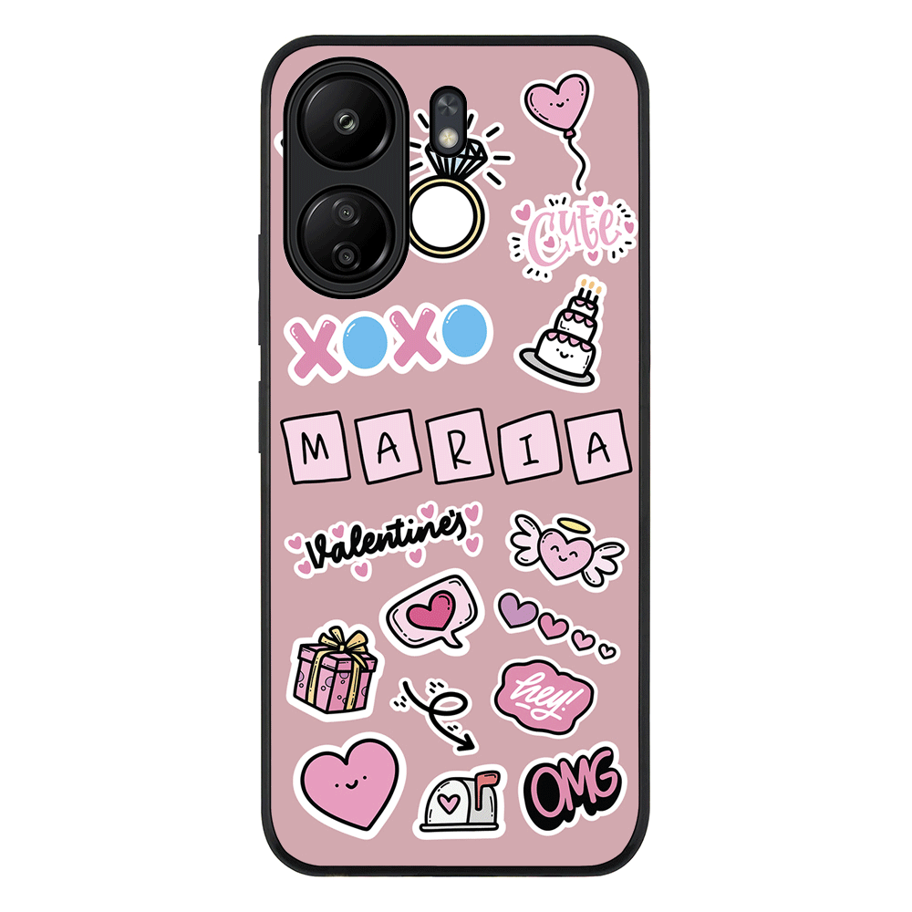 Redmi 13C 4G / Rugged Black Personalized Name Cute Love Heart Sticker, Phone Case - Redmi - Stylizedd.com