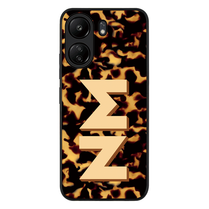 Redmi 13C 4G / Rugged Black Custom Monogram 3D Text Luxury Tortoise Shell Pattern, Phone Case - Redmi - Stylizedd.com