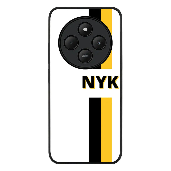 Custom Striped Monogram Phone Case - Redmi - 14C / 14R / Rugged Black - Stylizedd