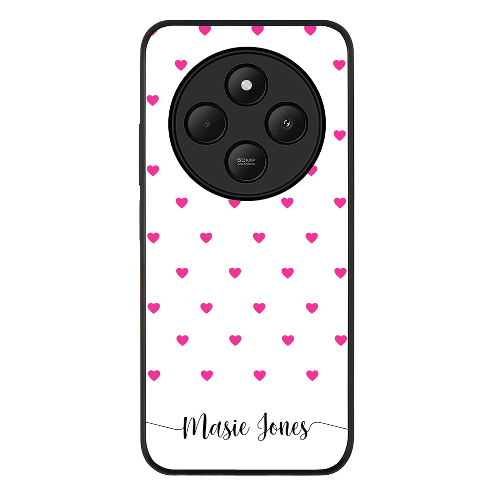 Redmi 14C / 14R / Rugged Black Heart Pattern Custom Text, My Name Phone Case - Redmi - Stylizedd.com
