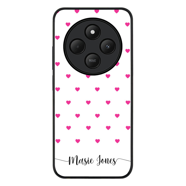 Redmi 14C / 14R / Rugged Black Heart Pattern Custom Text, My Name Phone Case - Redmi - Stylizedd.com