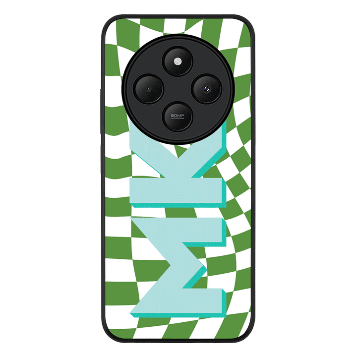 Redmi 14C / 14R / Rugged Black Custom Monogram Initial Wavy Checkerboard, Phone Case - Redmi - Stylizedd.com