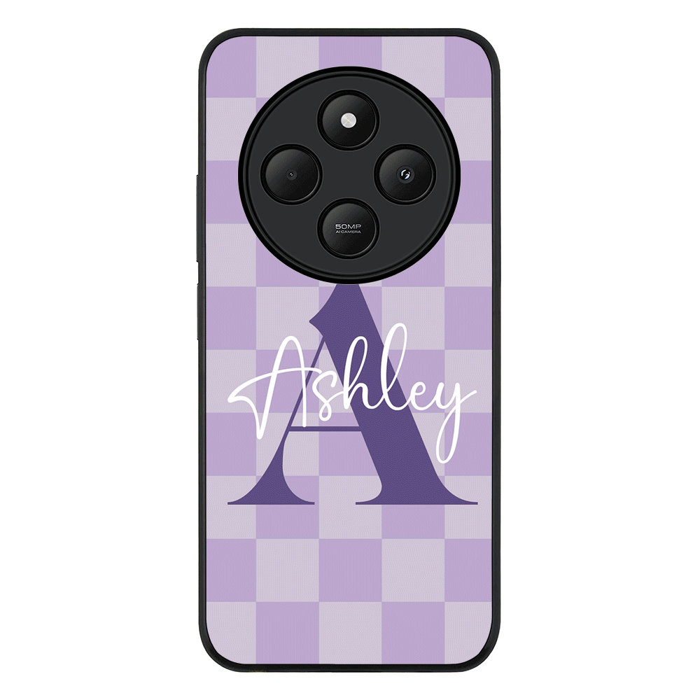 Redmi 14C / 14R / Rugged Black Personalized Name Initial Monogram Checkerboard, Phone Case - Redmi - Stylizedd.com