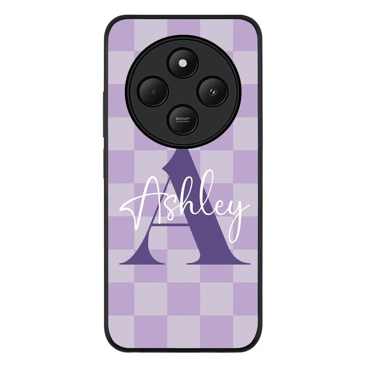Redmi 14C / 14R / Rugged Black Personalized Name Initial Monogram Checkerboard, Phone Case - Redmi - Stylizedd.com