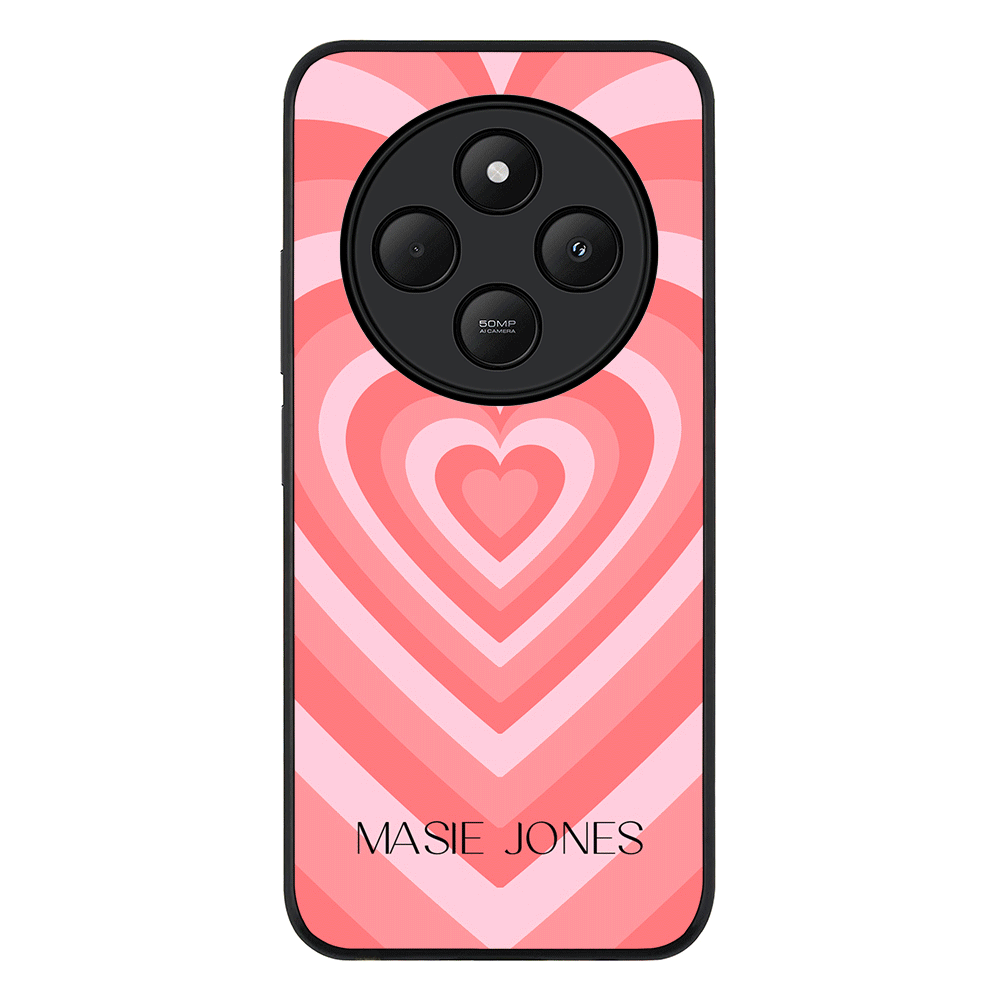 Redmi 14C / 14R / Rugged Black Personalized Name Retro Hearts, Phone Case - Redmi - Stylizedd.com