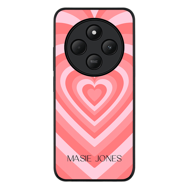 Redmi 14C / 14R / Rugged Black Personalized Name Retro Hearts, Phone Case - Redmi - Stylizedd.com