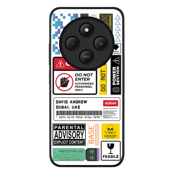 Redmi 14C / 14R / Rugged Black Personalized Name Shipping Label Sticker, Phone Case - Redmi - Stylizedd.com