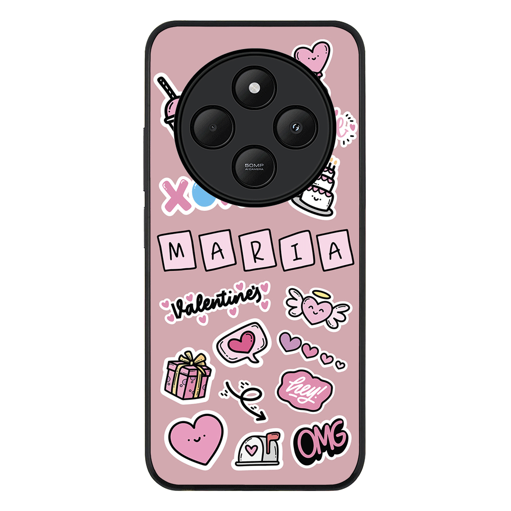 Redmi 14C / 14R / Rugged Black Personalized Name Cute Love Heart Sticker, Phone Case - Redmi - Stylizedd.com