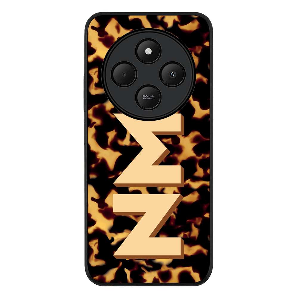 Redmi 14C / 14R / Rugged Black Custom Monogram 3D Text Luxury Tortoise Shell Pattern, Phone Case - Redmi - Stylizedd.com