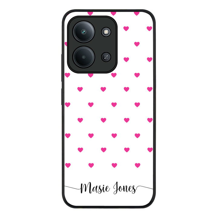 Redmi 15C 4G / Rugged Black Heart Pattern Custom Text, My Name Phone Case - Redmi - Stylizedd.com