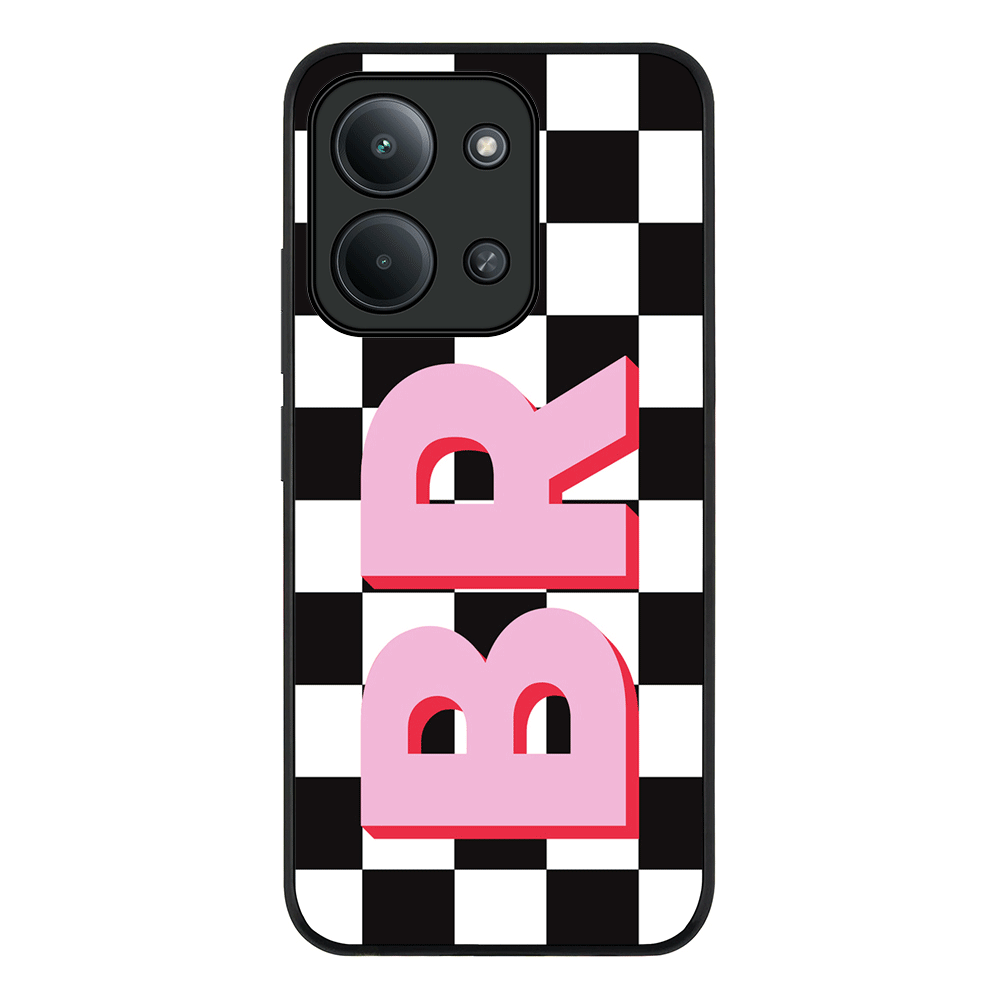 Redmi 15C 4G / Rugged Black Custom Monogram Initial Checkerboard, Phone Case - Redmi - Stylizedd.com