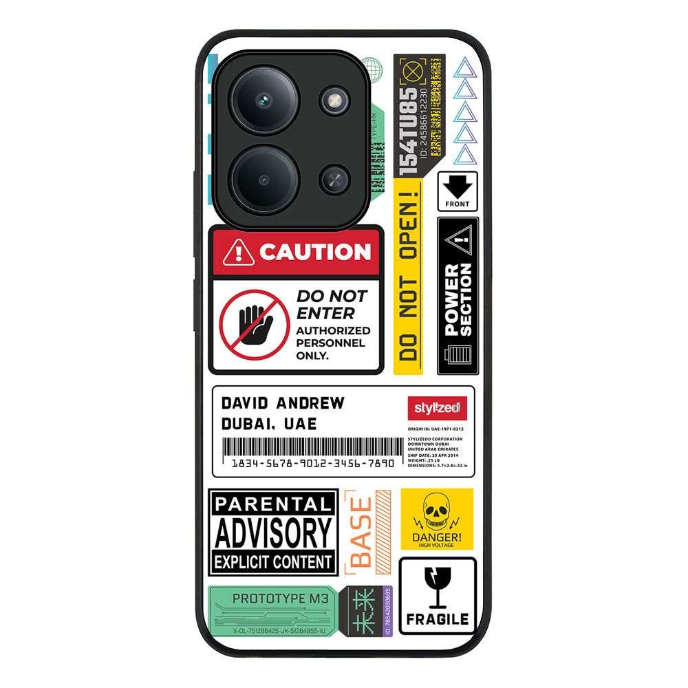Redmi 15C 4G / Rugged Black Personalized Name Shipping Label Sticker, Phone Case - Redmi - Stylizedd.com