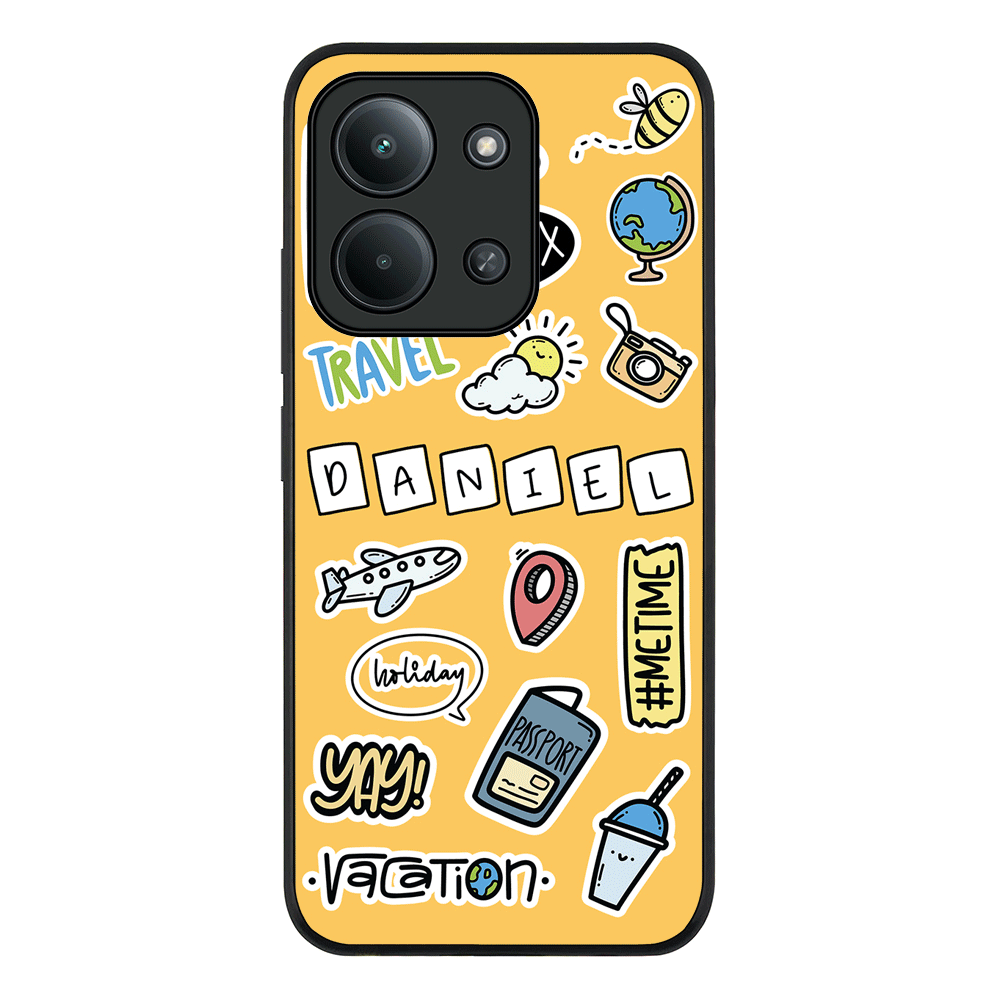Redmi 15C 4G / Rugged Black Personalized Name Travel Time Sticker, Phone Case - Redmi - Stylizedd.com