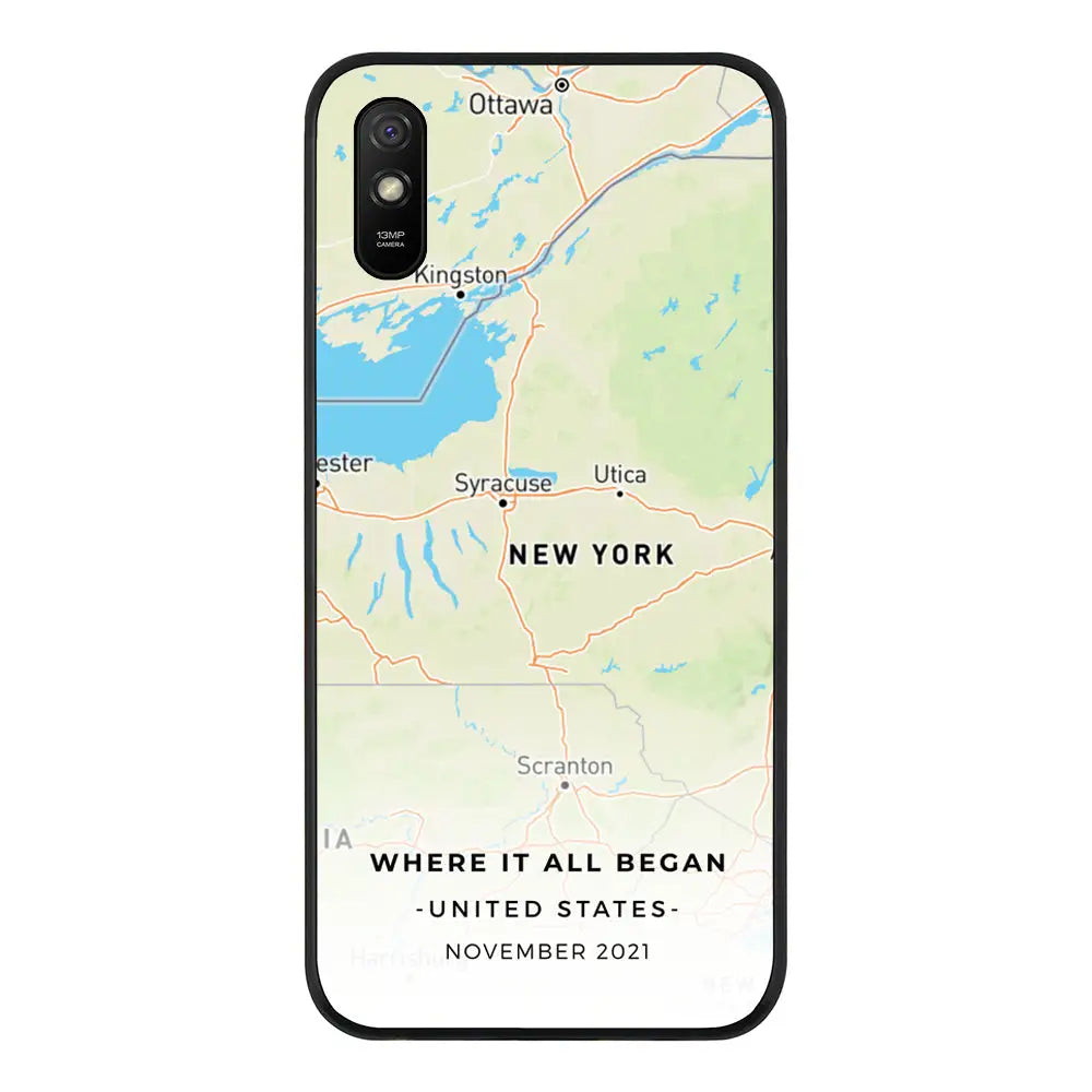 Redmi 9A 4G / Rugged Black Personalized map, Phone Case - Redmi - Stylizedd.com