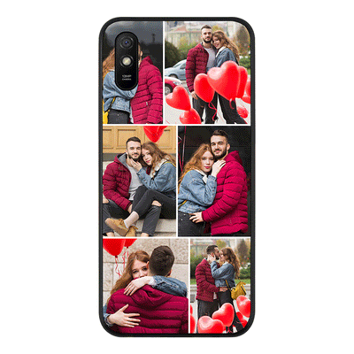 Redmi 9A 4G / Rugged Black Personalised Valentine Photo Collage Grid, Phone Case - Redmi - Stylizedd.com