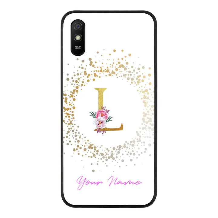 Redmi 9A 4G / Rugged Black Floral Initial Phone Case - Redmi - Stylizedd.com