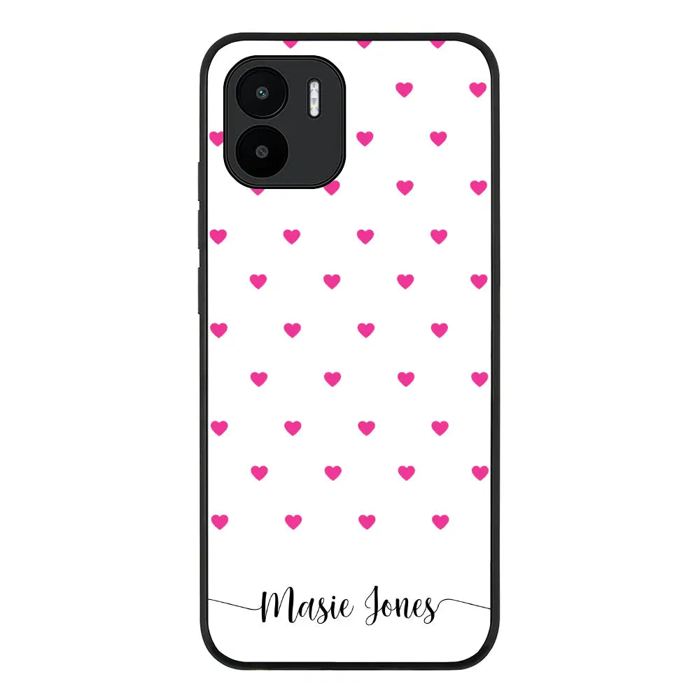 Redmi A1 / Rugged Black Heart Pattern Custom Text, My Name Phone Case - Redmi - Stylizedd.com