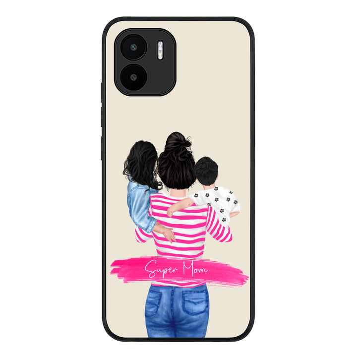 Redmi A1 / Rugged Black Custom Clipart Text Mother Son & Daughter Phone Case - Redmi - Stylizedd.com