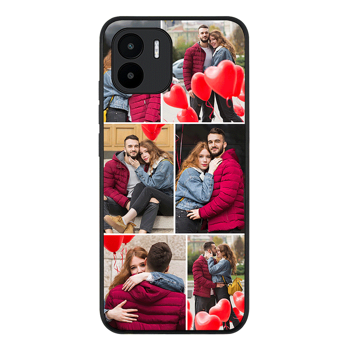 Redmi A1 / Rugged Black Personalised Valentine Photo Collage Grid, Phone Case - Redmi - Stylizedd.com