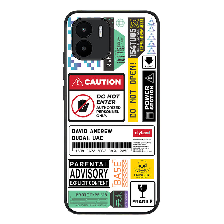 Redmi A1 / Rugged Black Personalized Name Shipping Label Sticker, Phone Case - Redmi - Stylizedd.com