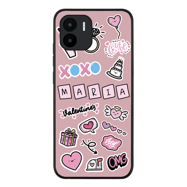 Redmi A1 / Rugged Black Personalized Name Cute Love Heart Sticker, Phone Case - Redmi - Stylizedd.com