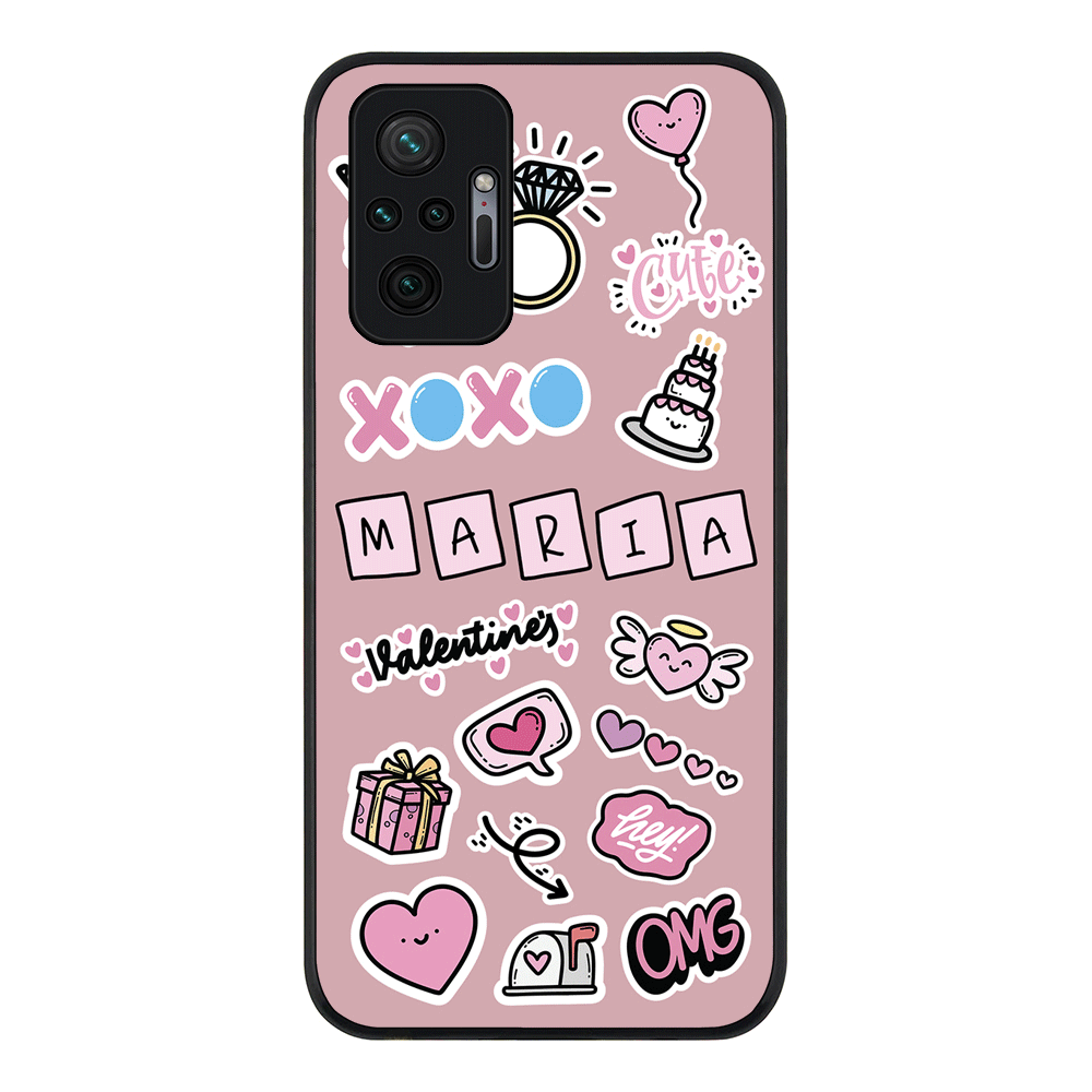 Redmi Note 10 Pro 4G / Rugged Black Personalized Name Cute Love Heart Sticker, Phone Case - Redmi - Stylizedd.com