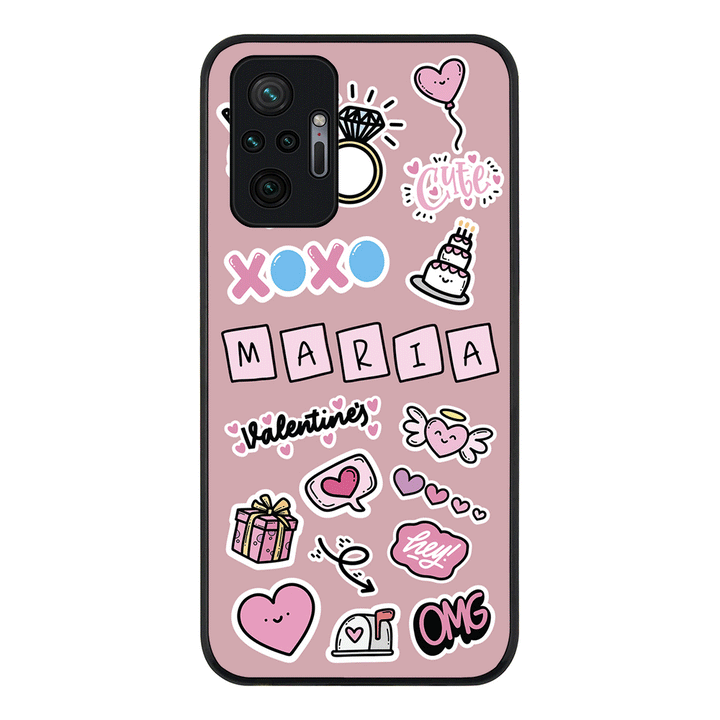 Redmi Note 10 Pro 4G / Rugged Black Personalized Name Cute Love Heart Sticker, Phone Case - Redmi - Stylizedd.com