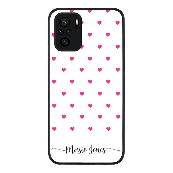 Redmi Note 10S / Redmi Note 10 4G / Rugged Black Heart Pattern Custom Text, My Name Phone Case - Redmi - Stylizedd.com