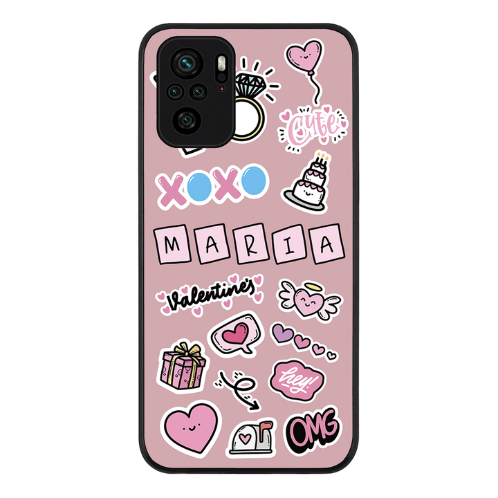 Redmi Note 10S / Redmi Note 10 4G / Rugged Black Personalized Name Cute Love Heart Sticker, Phone Case - Redmi - Stylizedd.com