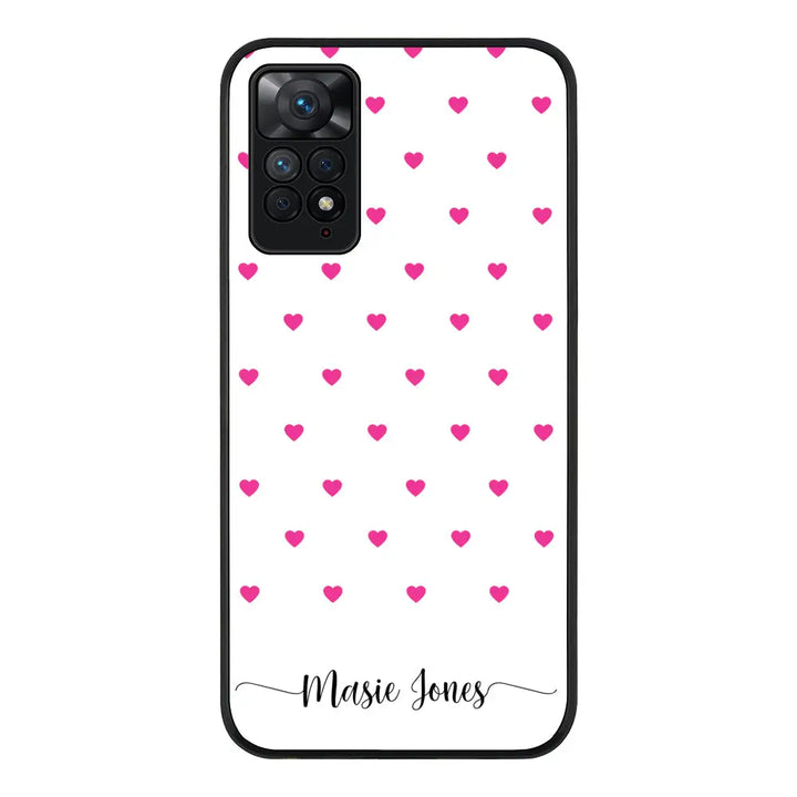 Redmi Note 11 Pro 5G / Rugged Black Heart Pattern Custom Text, My Name Phone Case - Redmi - Stylizedd.com