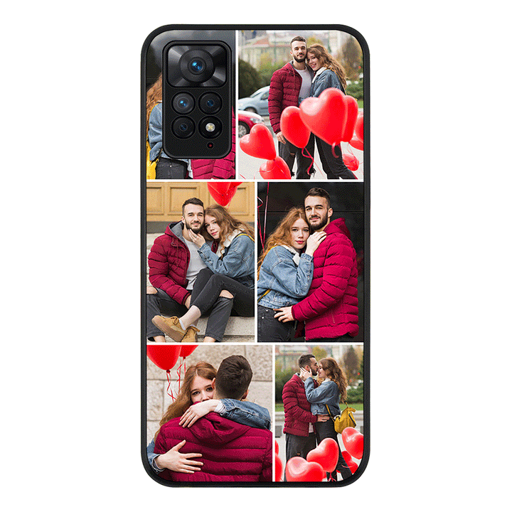 Redmi Note 11 4G / Redmi Note 11S / Rugged Black Personalised Valentine Photo Collage Grid, Phone Case - Redmi - Stylizedd.com