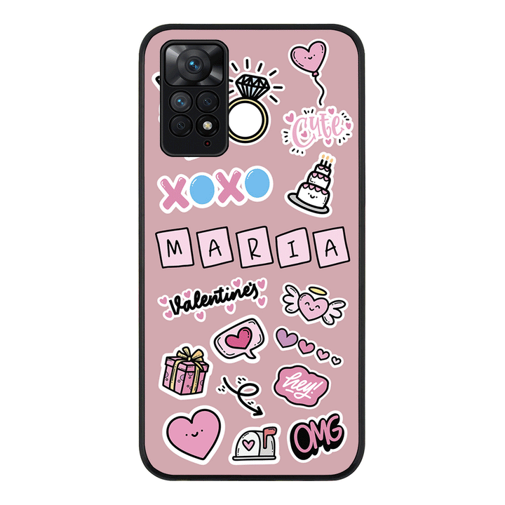 Redmi Note 11 4G / Redmi Note 11S / Rugged Black Personalized Name Cute Love Heart Sticker, Phone Case - Redmi - Stylizedd.com