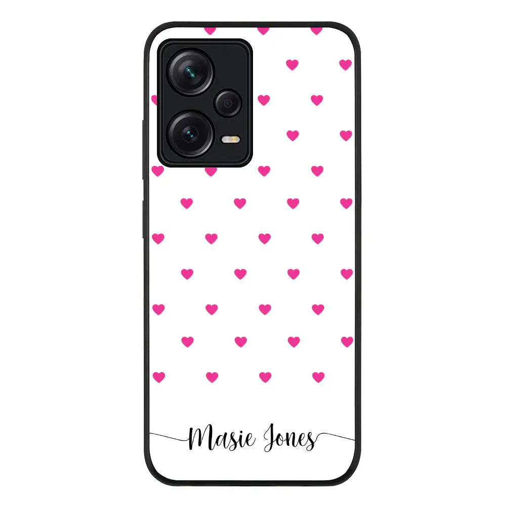 Heart Pattern Custom Text My Name Phone Case - Redmi - Note 12 Pro Plus 5G / Rugged Black -