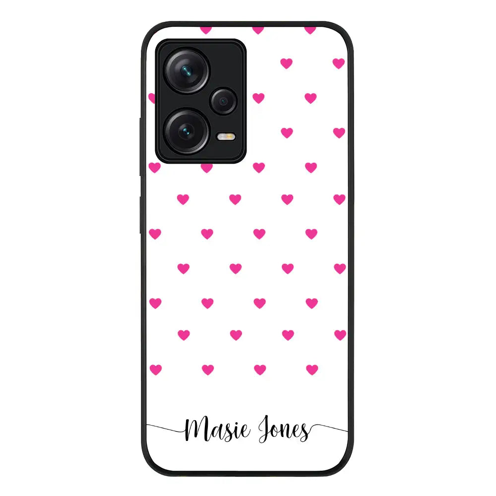 Heart Pattern Custom Text My Name Phone Case - Redmi - Note 12 Pro 5G / Rugged Black - Stylizedd