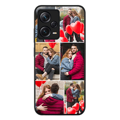 Redmi Note 12 Pro 5G / Rugged Black Personalised Valentine Photo Collage Grid, Phone Case - Redmi - Stylizedd.com