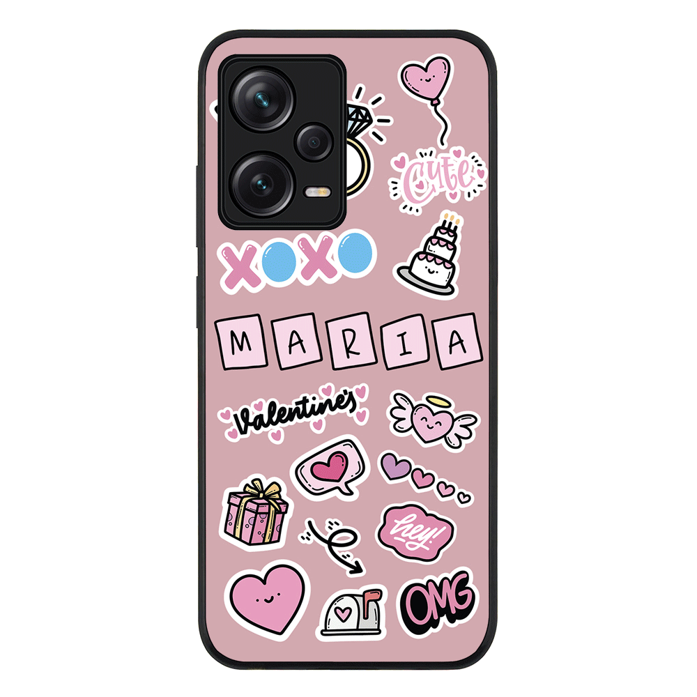 Redmi Note 12 Pro 5G / Rugged Black Personalized Name Cute Love Heart Sticker, Phone Case - Redmi - Stylizedd.com