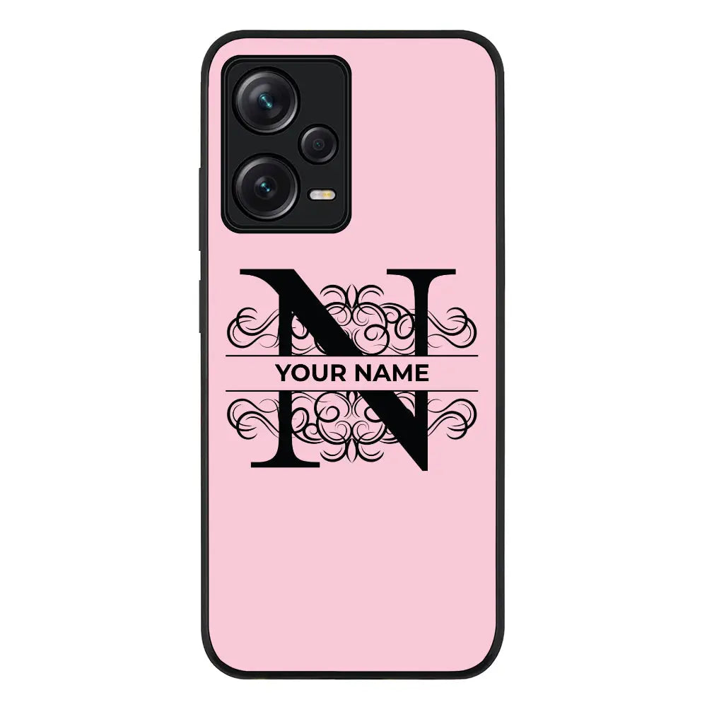 Split Floral Initial Phone Case - Redmi - Note 12 Pro 5G / Rugged Black - Stylizedd