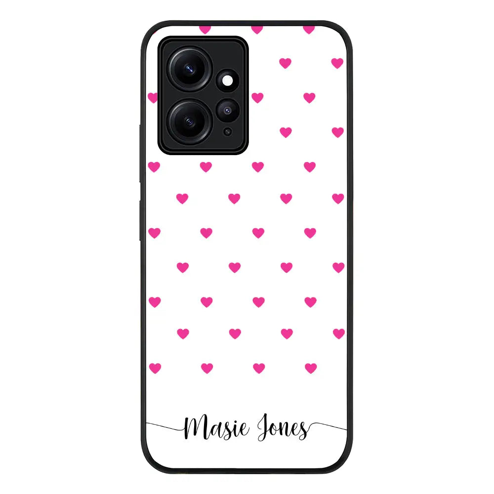 Redmi Note 12 4G / Rugged Black Heart Pattern Custom Text, My Name Phone Case - Redmi - Stylizedd.com